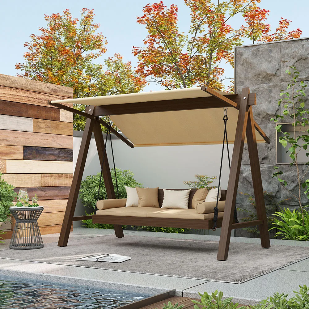 *Y-  Modern High-end luxury Aluminum Porch Swing Chair (2-3 Seater) with Cushions, Stand & Canopy for Patio Garden
