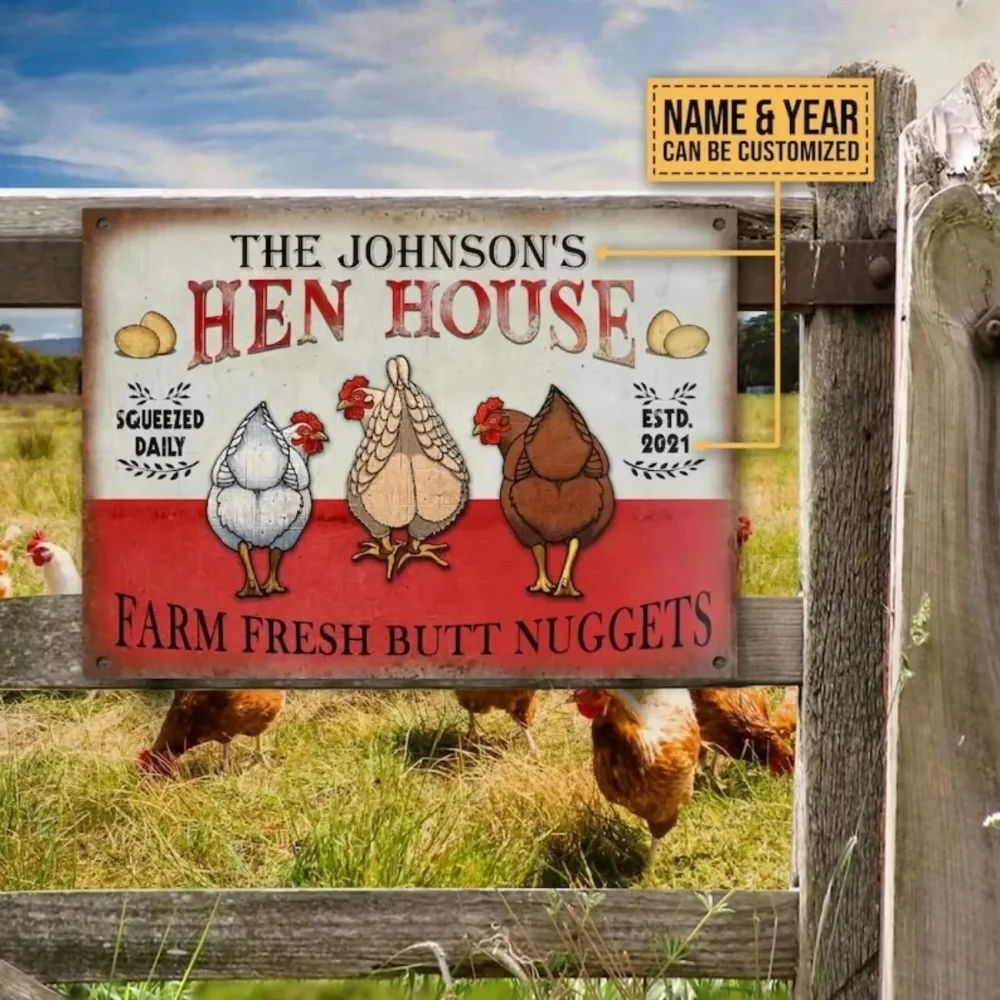 Custom Hen House Nuggets Chicken Coop Metal Sign, Personalized Rustic Farm Decor Gift For Chicken Raisers