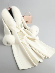 TXii Oversized fox fur collar double-sided woolen coat Korean-style slimming wool coat women's mid-length high-end