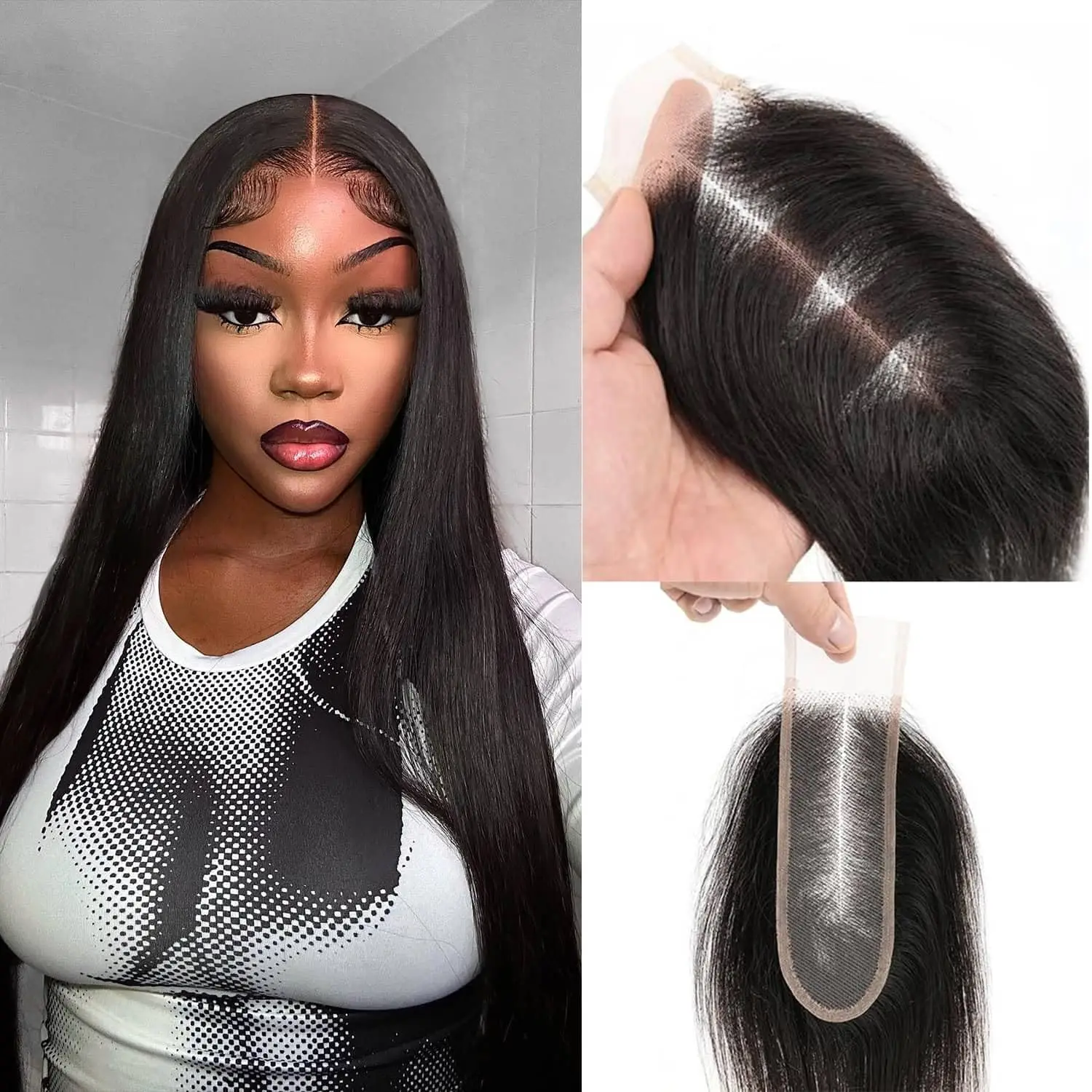 2x6 Body Wave Closure Human Hair Pre Plucked Transparent Lace Closure Hair Extensions for Women Natural Color