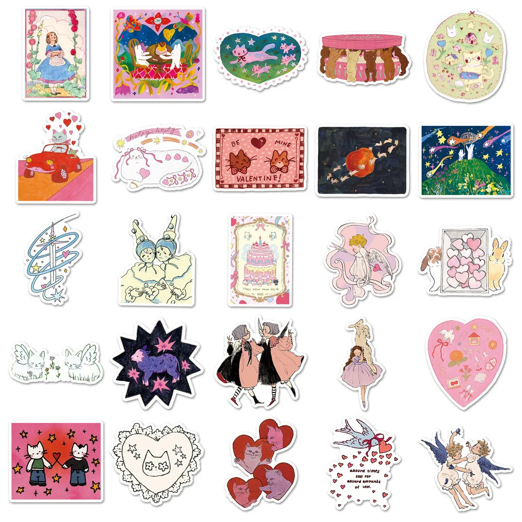 50 قطعة من ملصقات الحكاية الخيالية - شارات جرافيتي لطيفة حالمة تشبه الأطفال لديكور المجلات، جراب الهاتف