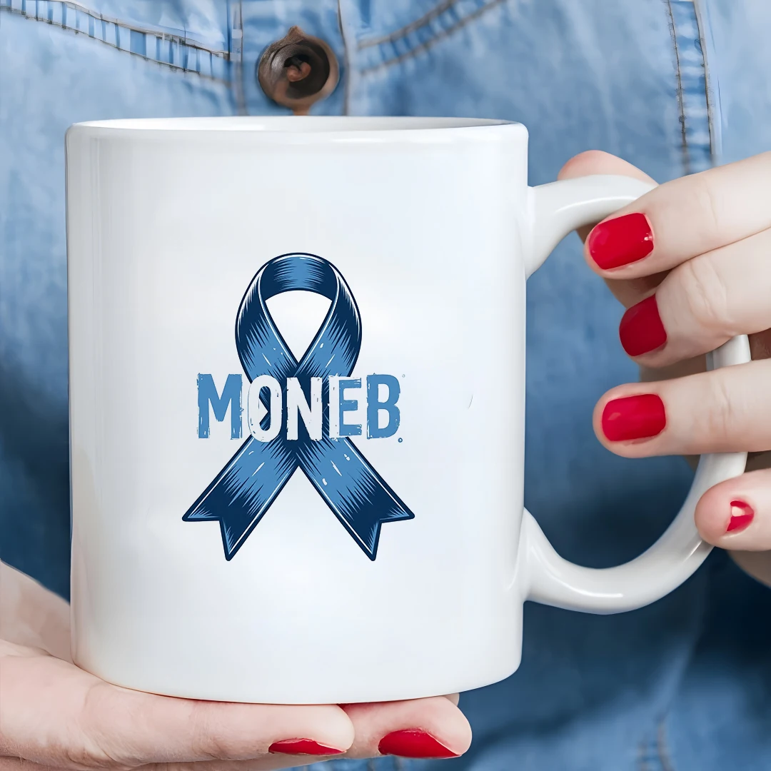 

MONEB 11oz Ribbon Mug Hand-painted Blue Ribbon Kids Cold & Hot Drink Cup Essential Christmas Family Office Gift
