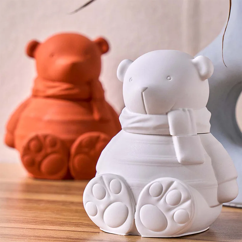 ثلاثية الأبعاد لطيف وشاح الدب شمعة جرة قالب من السيليكون DIY بها بنفسك الحيوان تصميم صندوق تخزين الحرف صنع الجص الراتنج قوالب الصب ديكور المنزل