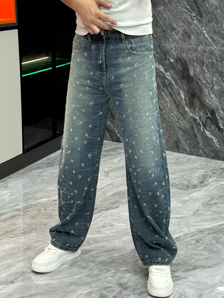 

Американские широкие джинсы High Street, мужские осенне-зимние модные брендовые брюки Haome, молодежные удобные универсальные брюки...