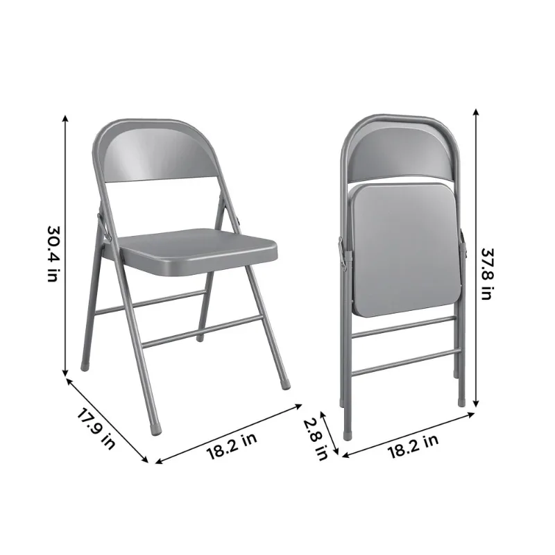 All-Steel Metal Folding Chair, Lightweight and folds flat and compact for easy storage，Gray