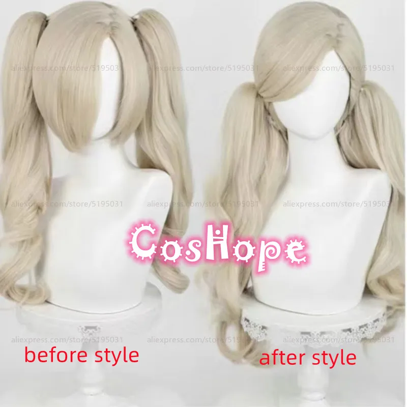 PANTHER Anne Takamaki Cosplay Wig with Double Ponytails Light Linen Gold Wig Cosplay Anime Heat Resistant Synthetic Wigs