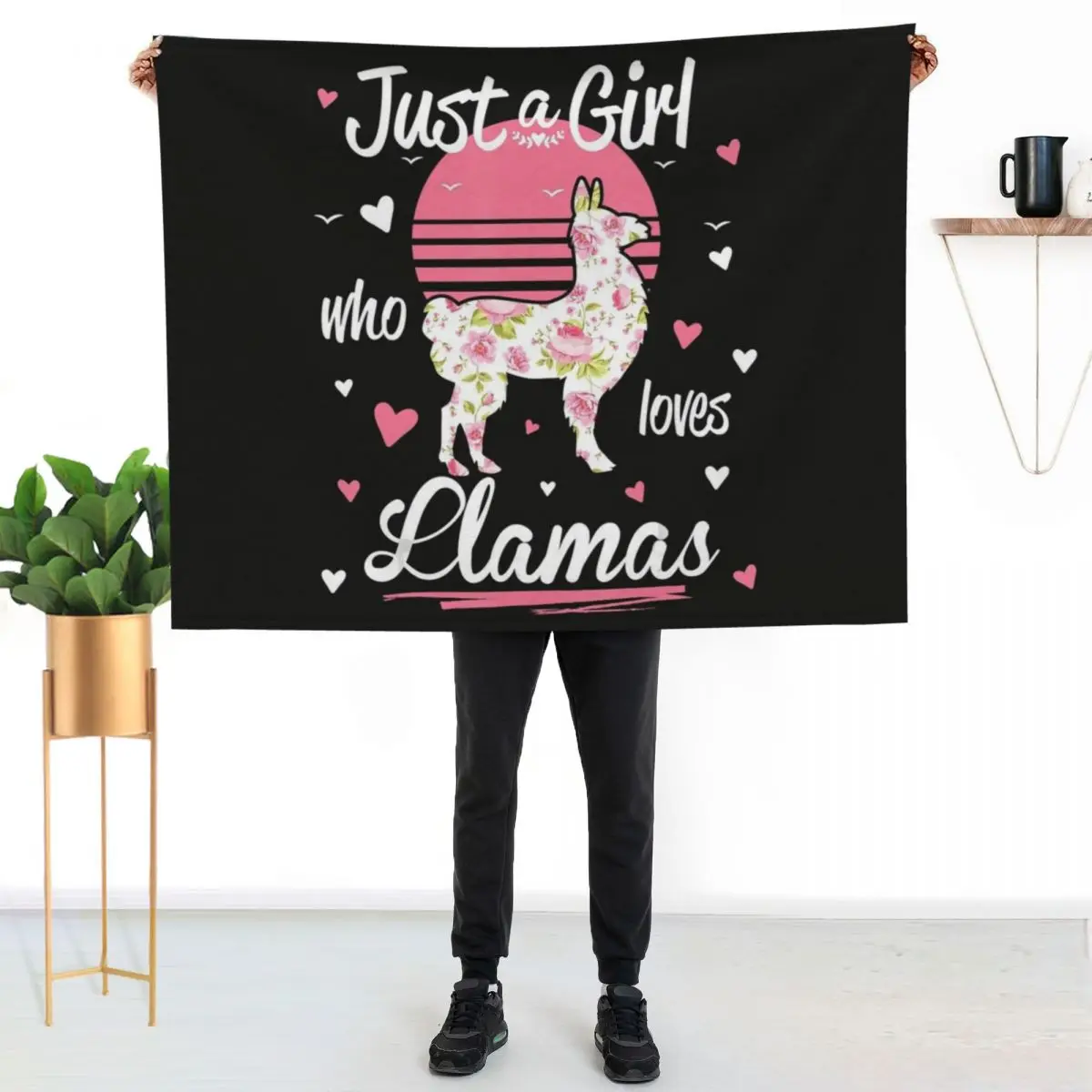 Llama Shirt. Just A Girl Who Loves Llamas T-Shirt Throw Blanket Bed covers bed plaid Flannel Fabric Luxury Blankets