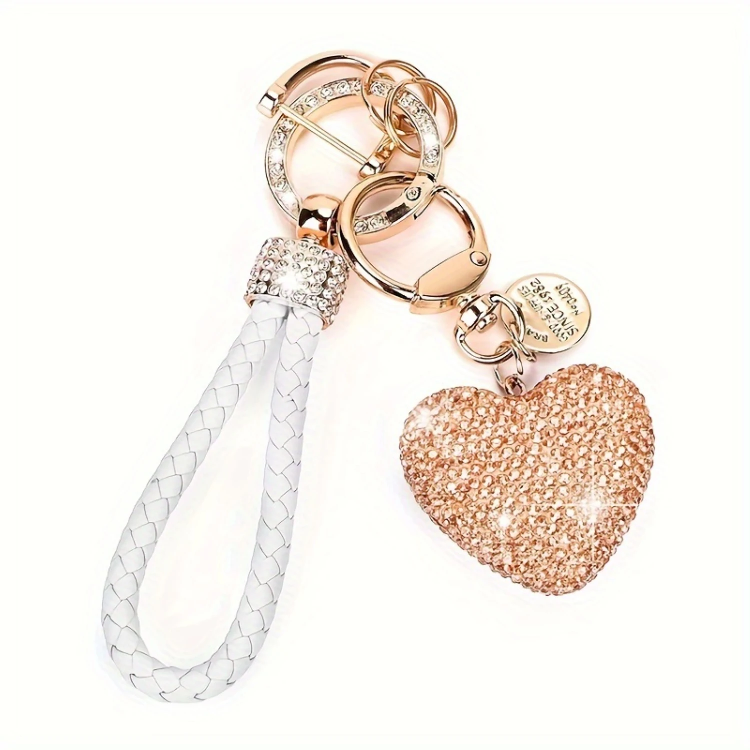 

Shiny Rhinestone Heart Keychain Leather Wristlet Key Chain Ring Bag Backpack Charm Car Key Holder Women Girls Gift