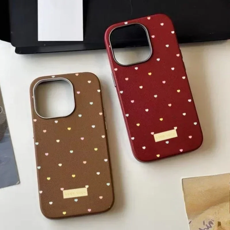 Cartoon Love Heart DIY 3D Doll Case Compatible for IPhone 13 14 16 12 11 15 Pro Max XR X 16 15 Plus XS Max Leather Texture Case