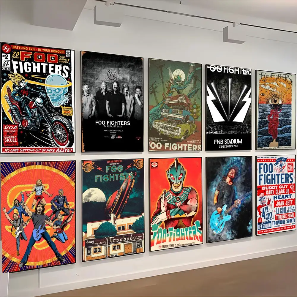 Colección de Pósters Clásicos de Foo Fighters, Pósters Retro de Papel Kraft, Adhesivos Decorativos para Habitaciones, Bares, Cafés, Arte Estético para Pared