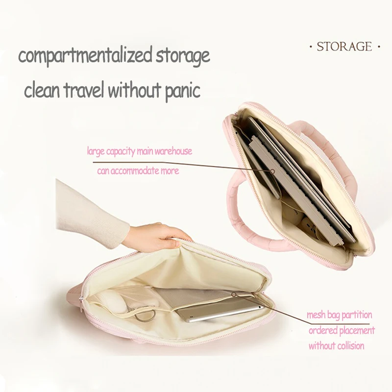 The Soft and Stylish Quilted Laptop Bag Is a Gentle Choice for Commuters. Multi-Colored, Gentle Macaron Tones, Combining Both Aesthetics and Texture, with a Portable Design That Is Convenient and Easy to Carry, and Internal Layered Storage That Can Hold Small Items Like Chargers and Mice, Compatible with Mainstream 14-16inch Computers, Making Your Device Safe and Attractive for Daily Commuting, Business Trips, and Study Use. view 4
