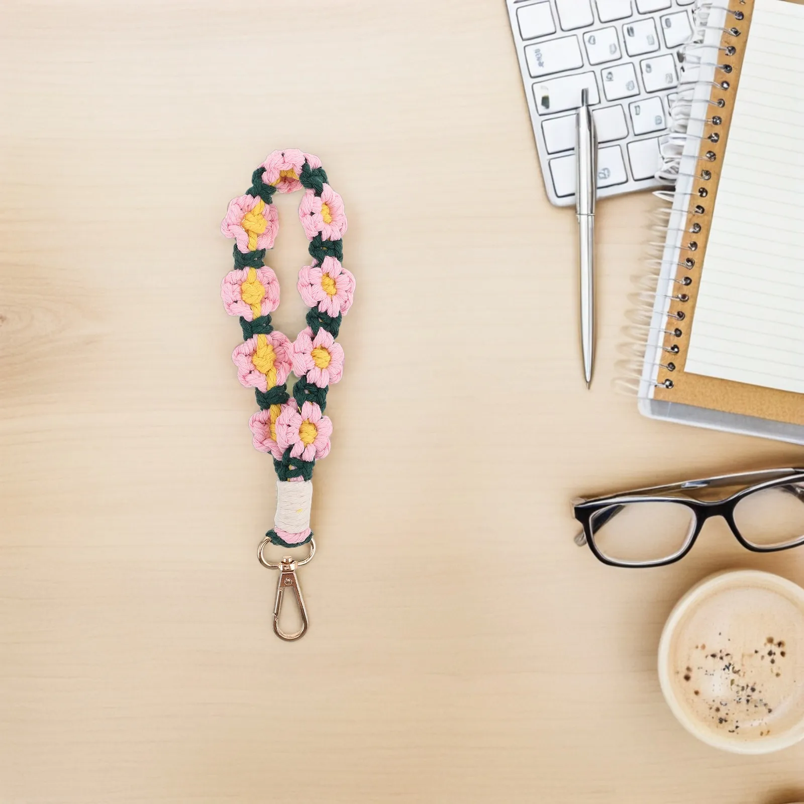 Bohemian Lace Keychain Handmade Daisy Woven Wrist Strap Wristlet Lanyard Keyring Lanyard Phone Wrist Strap Wristlet Keychain