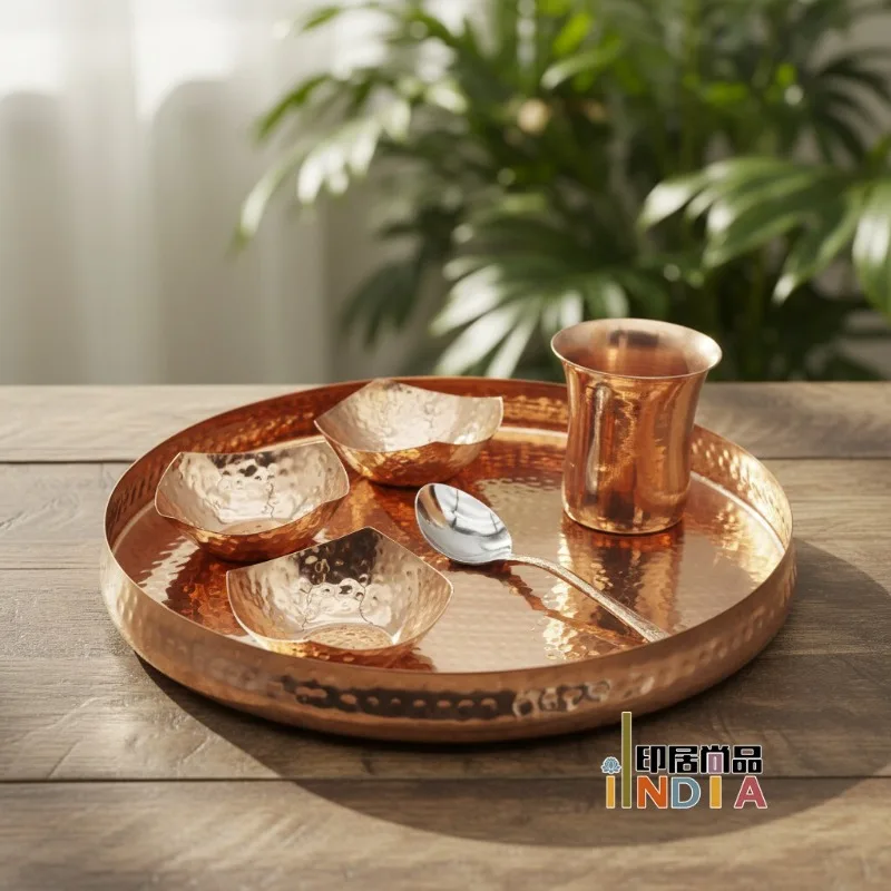 Hand Hammered Copper Thali Set Vintage Serving Tableware Set For Home Restaurant Hotel Dining Decoration