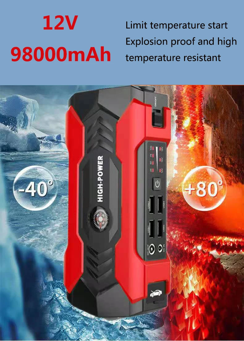 12V98000mAh Car Jump Starter Starting Device Battery Power Bank Jumpstarter Auto Buster Emergency Booster Car Charger Jump Start