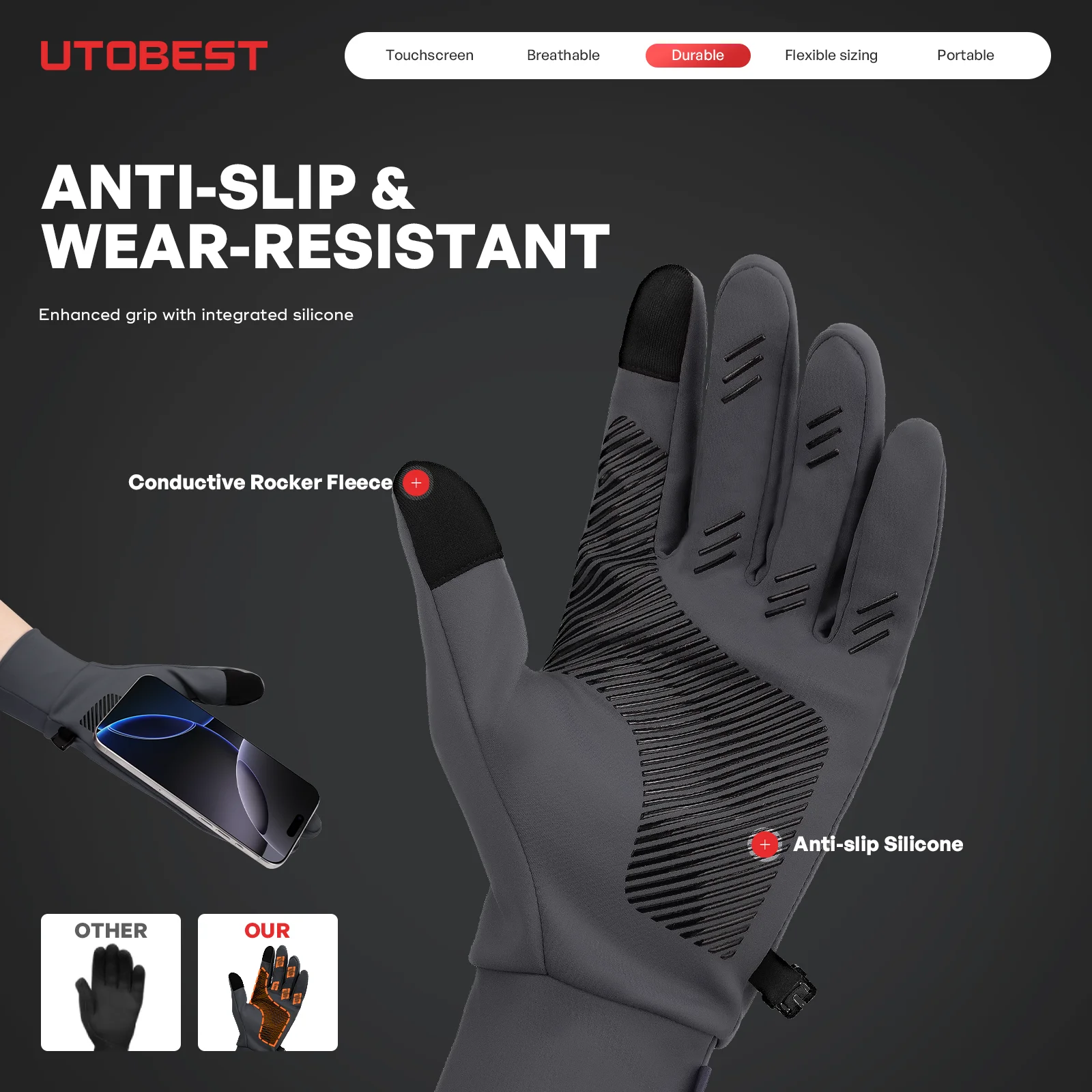 Picture 5: UTOBEST Lightweight Running Gloves Touch Screen Anti-Slip Warm Gloves Liners for Cycling Sporting Driving