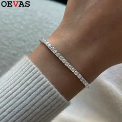 OEVAS 100% 925 Sterling Silver 3mm Created Diamond Gemstone Bangle Charm Wedding Tennis Bracelet Fine Jewelry Wholesale DropShip