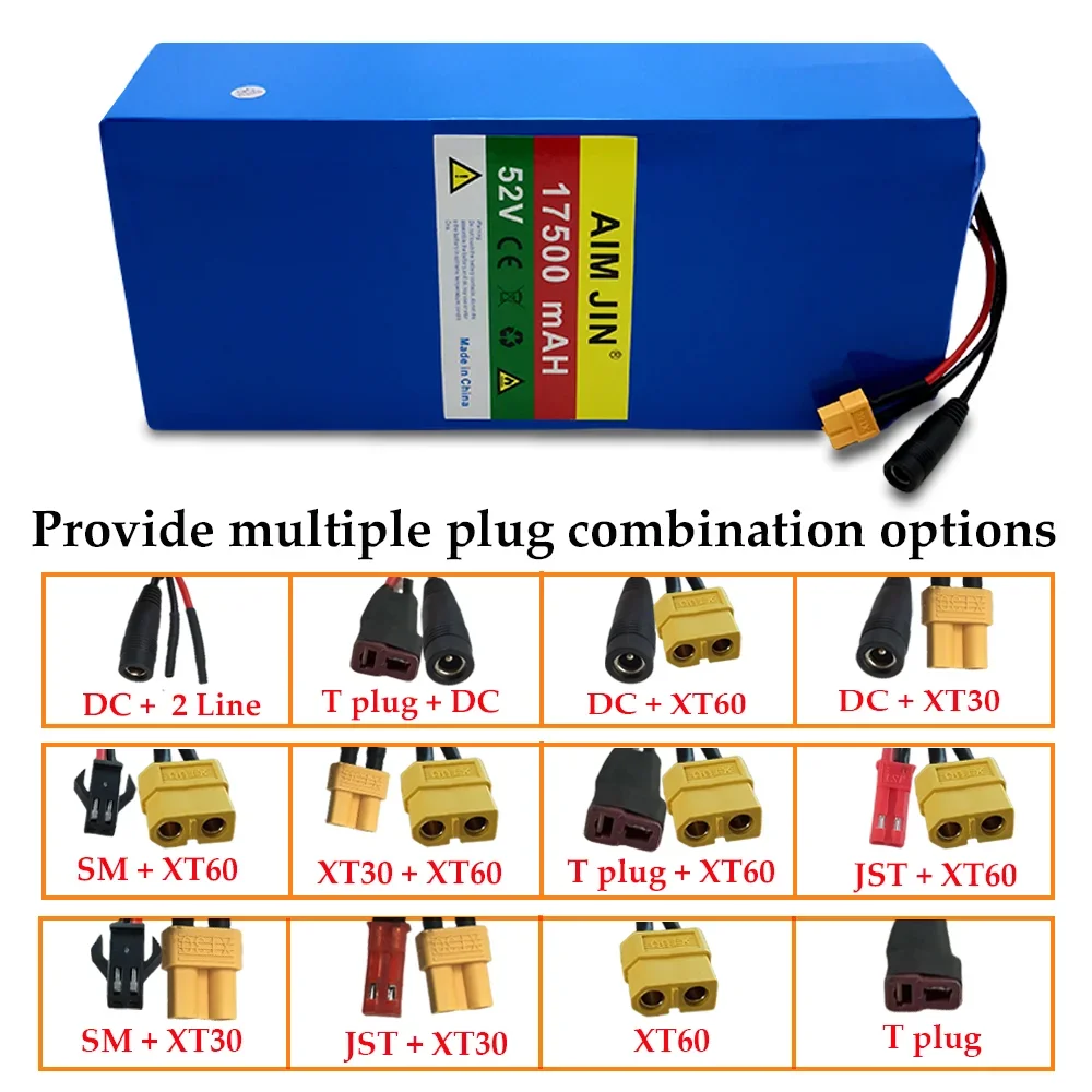 52V 18650 Lithium Battery Pack 17.5Ah 14S5P for Balance Car Electric Bicycle Scooter Tricycle Built-in BMS