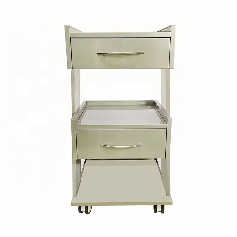 Salon Rolling Cart with Power Outlet, Silent Casters Stainless Steel Trolley