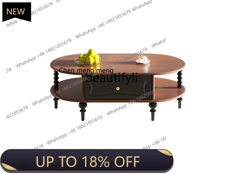 

P178 American Retro Solid Wood Coffee Table Living Room Home Small Apartment Designer Small Table New French Style round Tea Ta