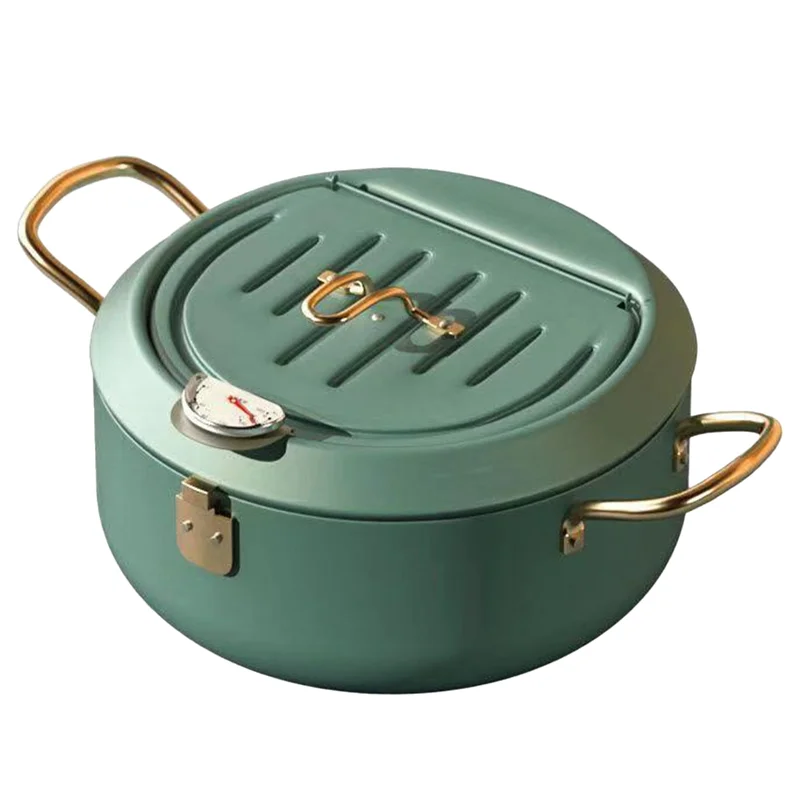 Kitchen Stainless Steel Deep Frying Pot Oil Fryer with A Thermometer and A Lid 304 Tempura Fryer Pan Fried Chicken Pot-T33C