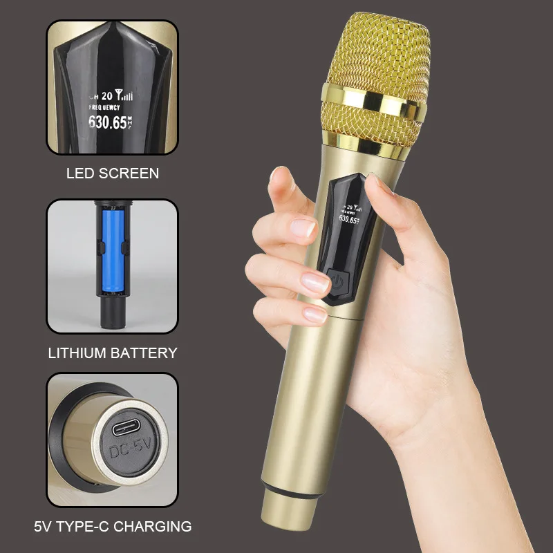 Gooermi 2.4G Dual Handheld Dynamic Mics Rechargeable Wireless Microphone for Karaoke Singing,Speeches,Churches