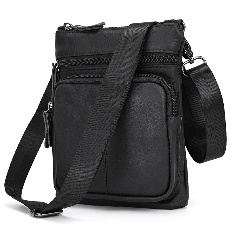 Casual top layer cowhide men\'s crossbody bag small shoulder bag outdoor waterproof mini waist bag for male phone pouch crossbody