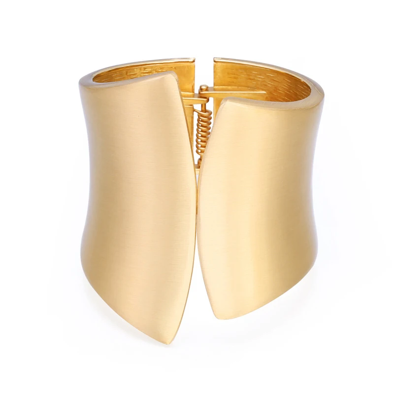 Foxanry Gold Color Asymmetry Wide Cuff Bracelet For Women Couples Fashion Exaggerated Creative Simple Hip Hop Party Jewelry Gift