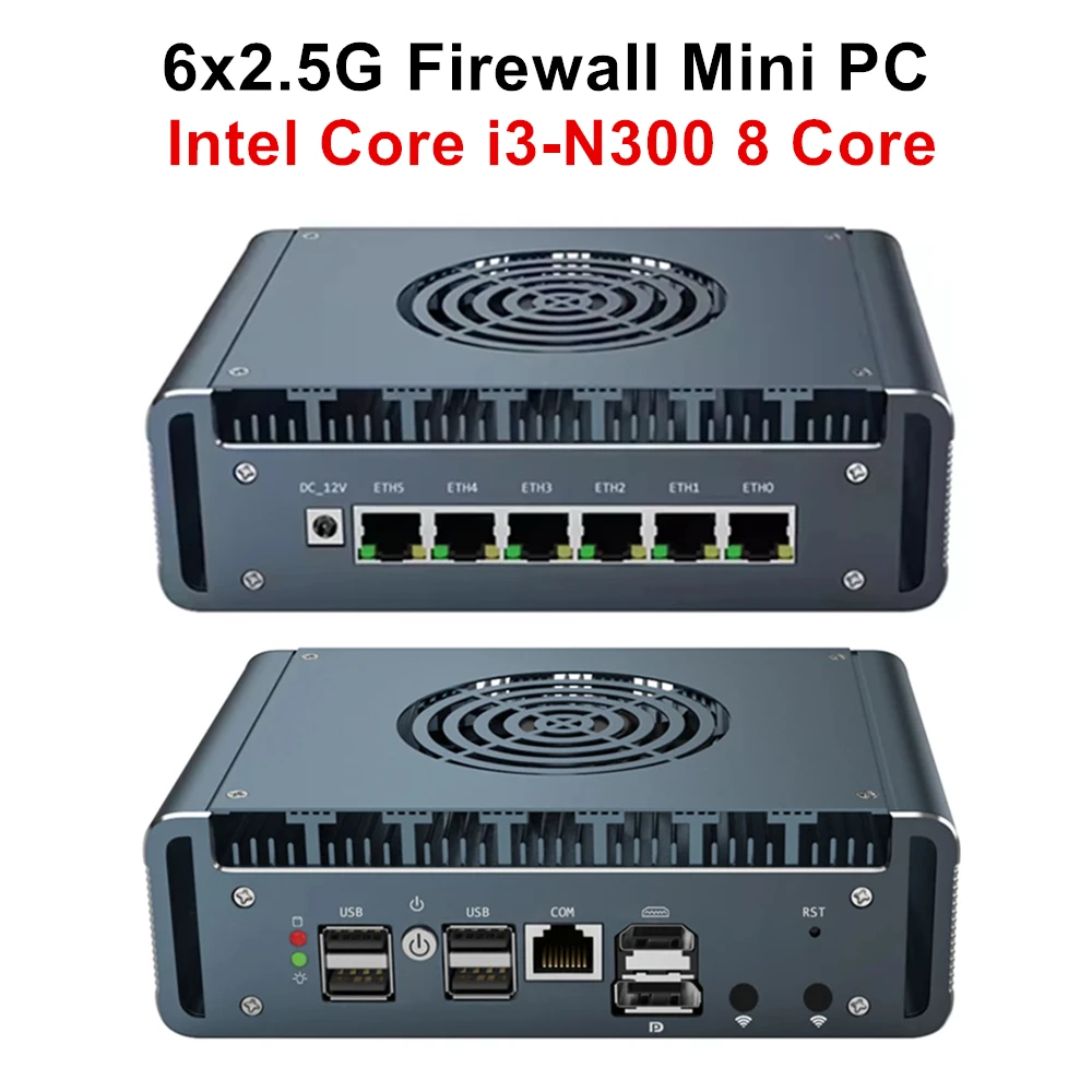 Topton 6x2.5G Firewall Intel Core i3-N300 Solid Mini PC DDR5 NVMe RJ45 COM Industrial Computer pfSense OPNsense Proxmox Server