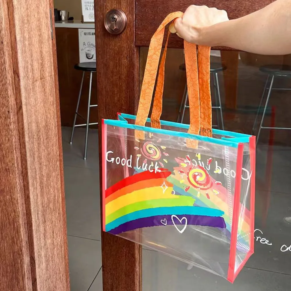 PVC Transparent Rainbow Shoulder Bag Waterproof Beach Swimming Storage Handbag Large Capacity Shopping Bag Totes
