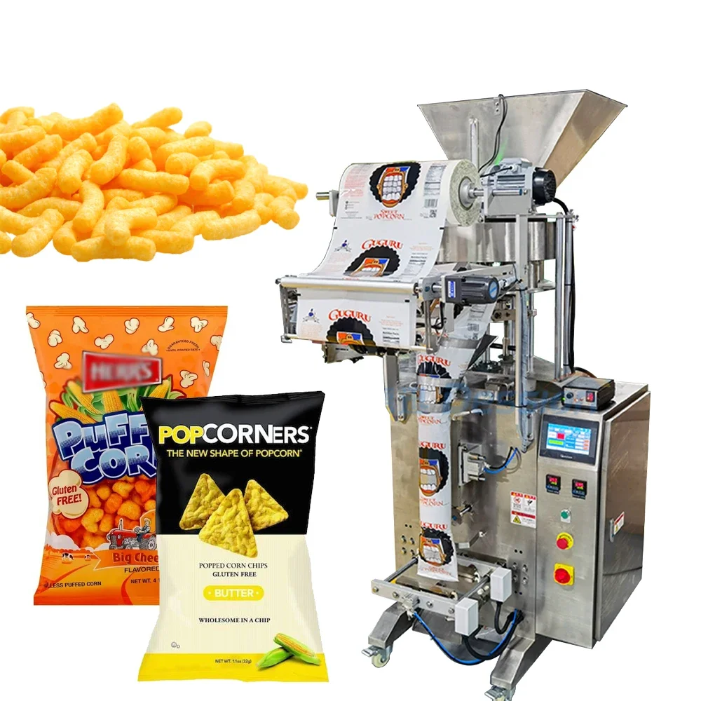 Nitrogen Filling Automatic Puffed Food Filling Packing Machine Back Sealing Pouch Snack Food Packaging Machine