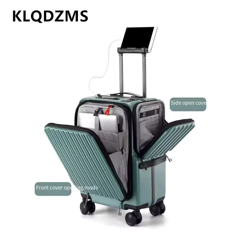 KLQDZMS Travel Luggage Front Opening Boarding Box 20 Inches PC Trolley Case USB Charging Password Box Multifunctional Suitcase