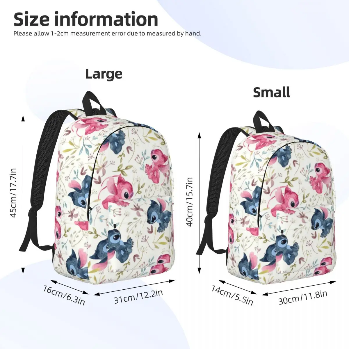 Custom Monster Stitch Canvas Backpacks Angel Flowers Cartoon School College Travel Bags Women Men Bookbag Fits 15 Inch Laptop