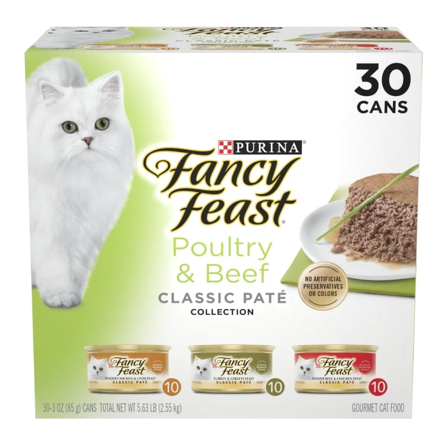 

Влажный корм для кошек Purina Classic Pate с мясом птицы и говядины, 3 унции, 30 банок, высококачественный белок, влажная текстура, идеально подходит для ежедневного кормления
