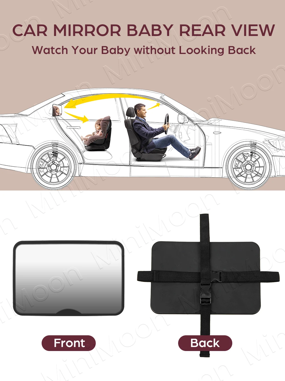 مرآة سيارة للأطفال كبيرة الحجم مقاومة للكسر، مرآة للمقعد الخلفي مضادة للأشعة فوق البنفسجية مع رؤية واسعة وواضحة #5