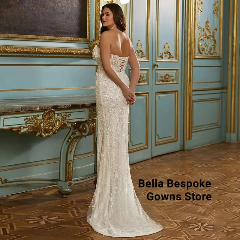 Abito da sposa scintillante taglie forti Treno staccabile Personalizzato con spalle scoperte Sweetheart Perline Sweep Train Abito da sposa arabo