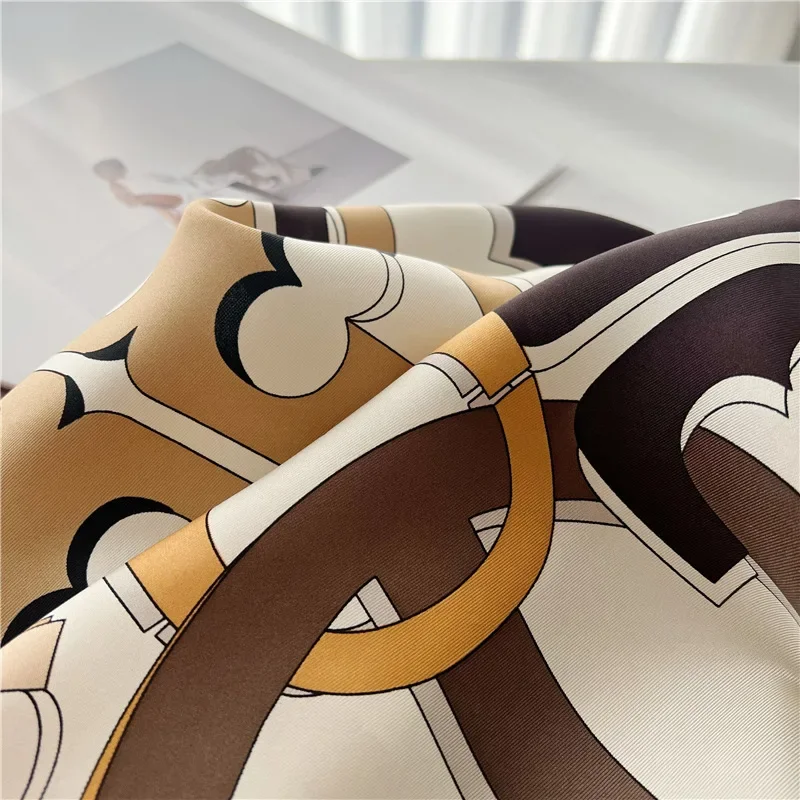 ๐ 90cm Mulberry Silk Scarf with Letter Print - Twill Bandanas, Manual Designer Creation, Graceful Neck Sha