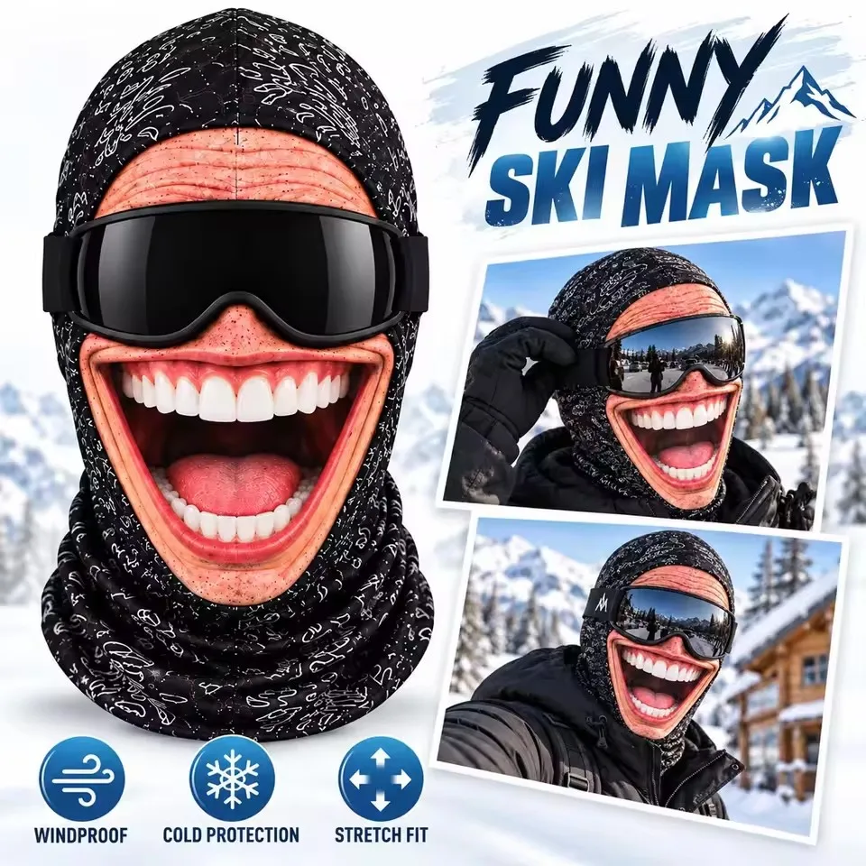 Funny Print Balaclava Thermal Ice Silk Mask Breathable Stretch Ski Mask for Winter Cycling Skiing Snowboarding Outdoor Sports