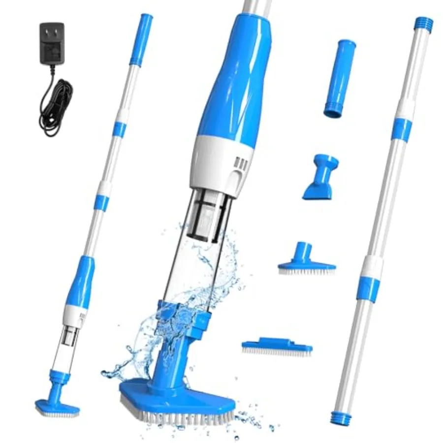 3 in 1 Cordless Rechargeable Pool Vacuum for Spas Hot Tubs Small Pools: ABS Plastic Black Efficient Sand and Debris Removal