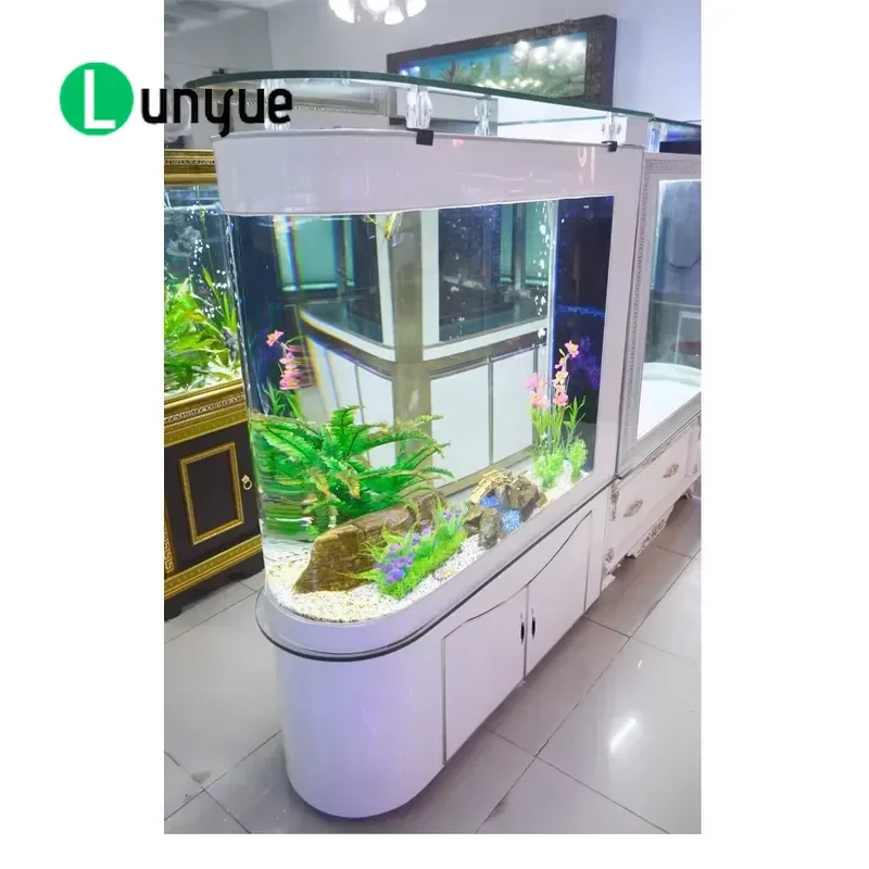 Luxury Modern Oval Bullet Shaped Fish Tank Aquarium with Shoe Cabinet Glass Screen 500L Capacity Intelligent Operation