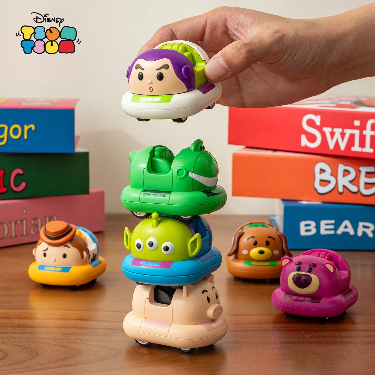 Toy Story Inside Out Mickey Mouse Bumper Car Double Power Car Assembly Model Pull-Back Vehicle Kids Educational Christmas Gift