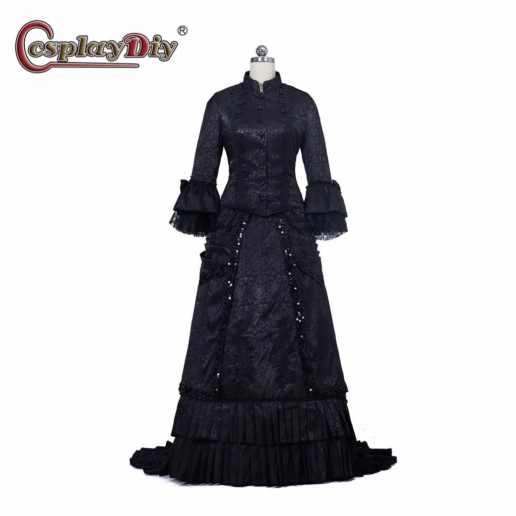 

18th Century Medieval Victorian Dresses Masquerade Black Bustle Dress Ball Gowns Reenactment Costume Victorian Mourning Dress