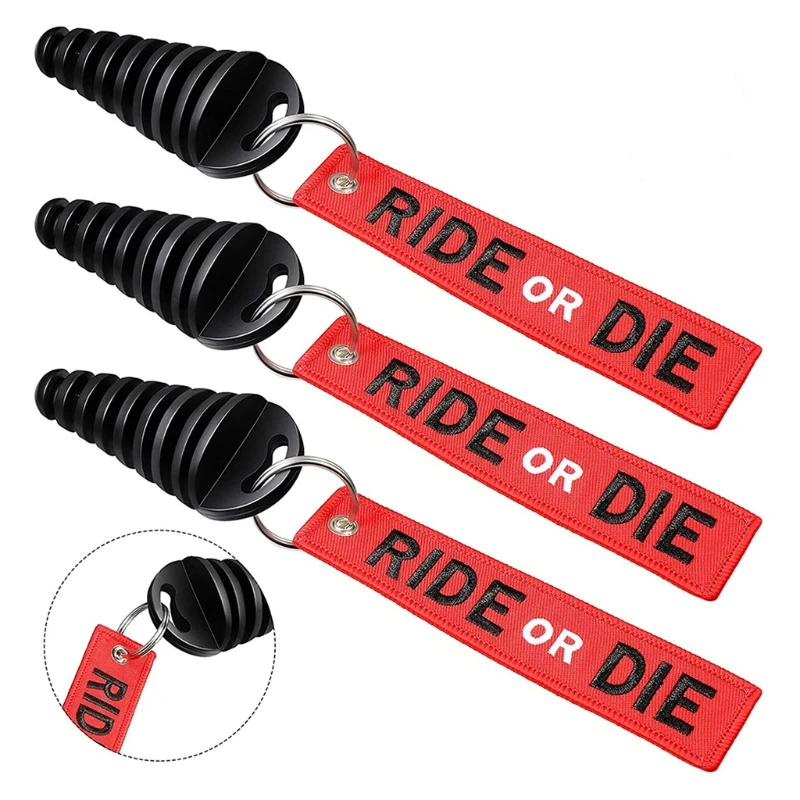 Muffler Exhaust Pipe Motorcycle ATV Scooter Bike for Key Holder Embroidery RIDE OR DIE Pattern for Key Tag