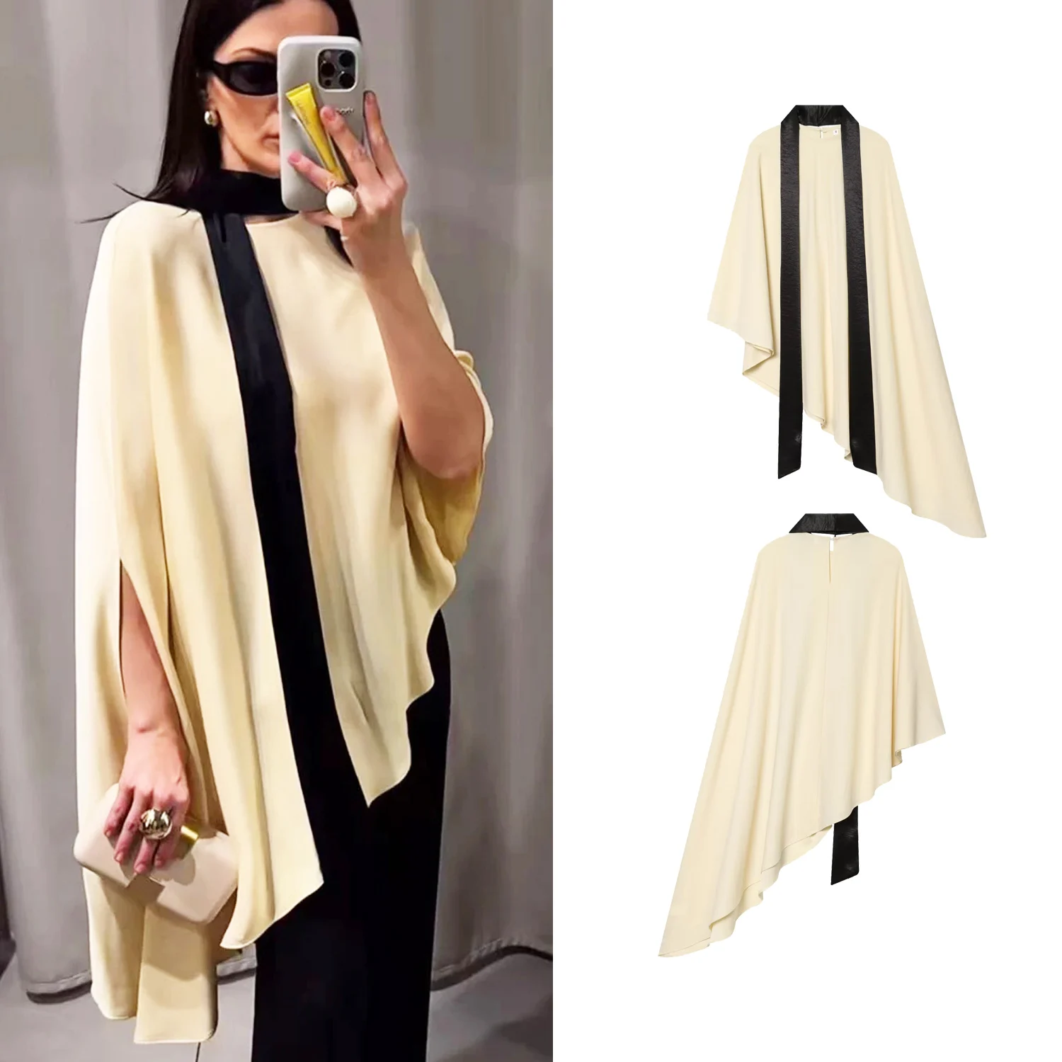 

Summer Women's Asymmetric Blouses Female Chic Elegant Shirts Pullover Tops Lady Loose With Scarf Party Fashion Irregular Tops