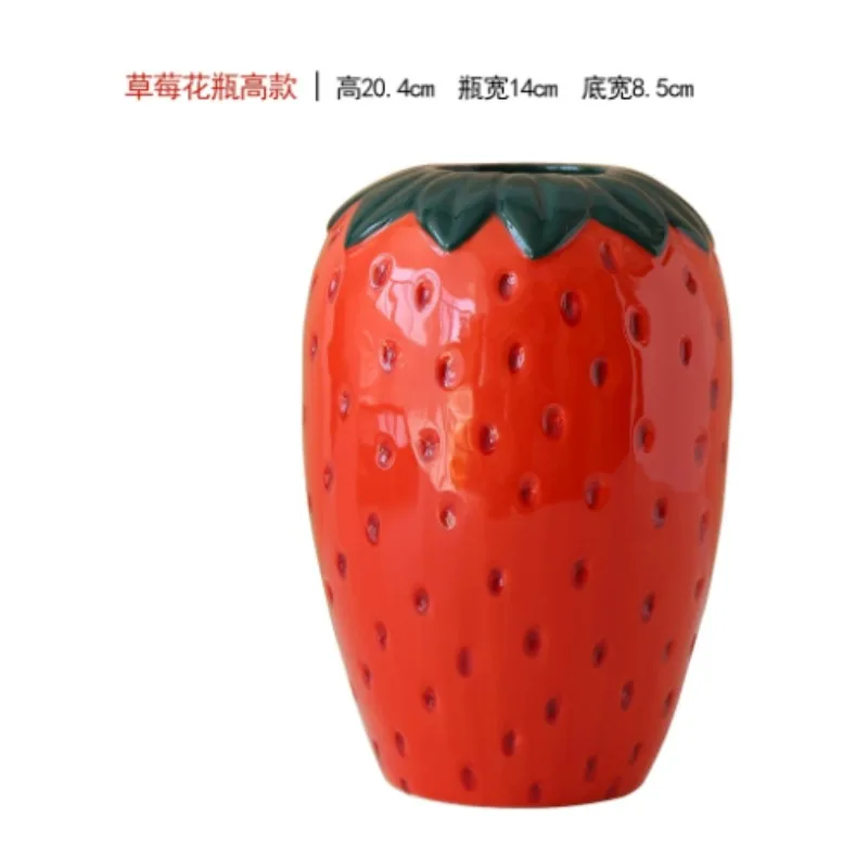 Ceramic Strawberry Shape Hydroponic Vase, Tabletop Decorative Flower Pot for Plant Propagation, Home Desktop Ornament