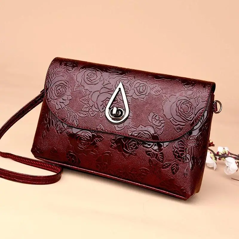 Lady Evening Party Clutch Rose Flower Embossed Sling Bags Elegant Mother Shoulder Purse Flap Crossbody Bag