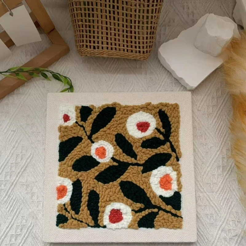 Y4QA งานเย็บปักถักร้อยชุดเย็บกระดาษขนาด 25 ซม. ดอกไม้ผ้าวาดภาพ