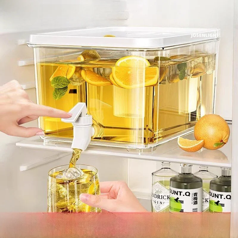 食品グレードの大容量冷水ポット、蛇口付き密閉型冷蔵庫用飲料樽、家庭用、高温耐性