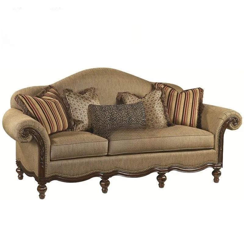 American rural solid wood fabric sofa, large and small apartment double triple fabric sofa combination