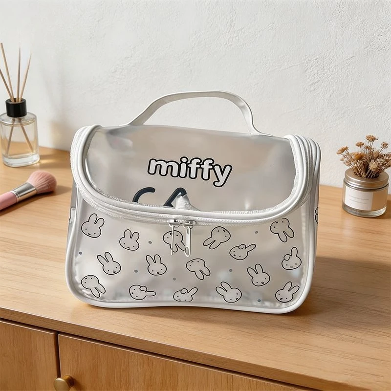 Kawaii Miffy Transparent Makeup Bag for Girls High Beauty Storage and Toilet Bag Portable for Outing and Traveling