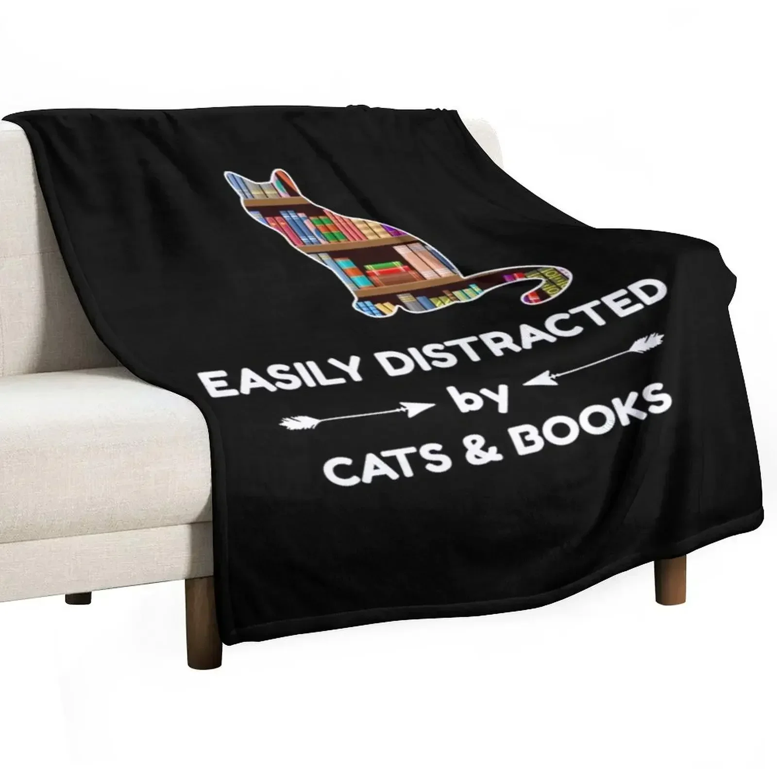 

Easily Distracted By Cats & Books Throw Blanket blankets ands manga Plaid on the sofa Bed linens Blankets